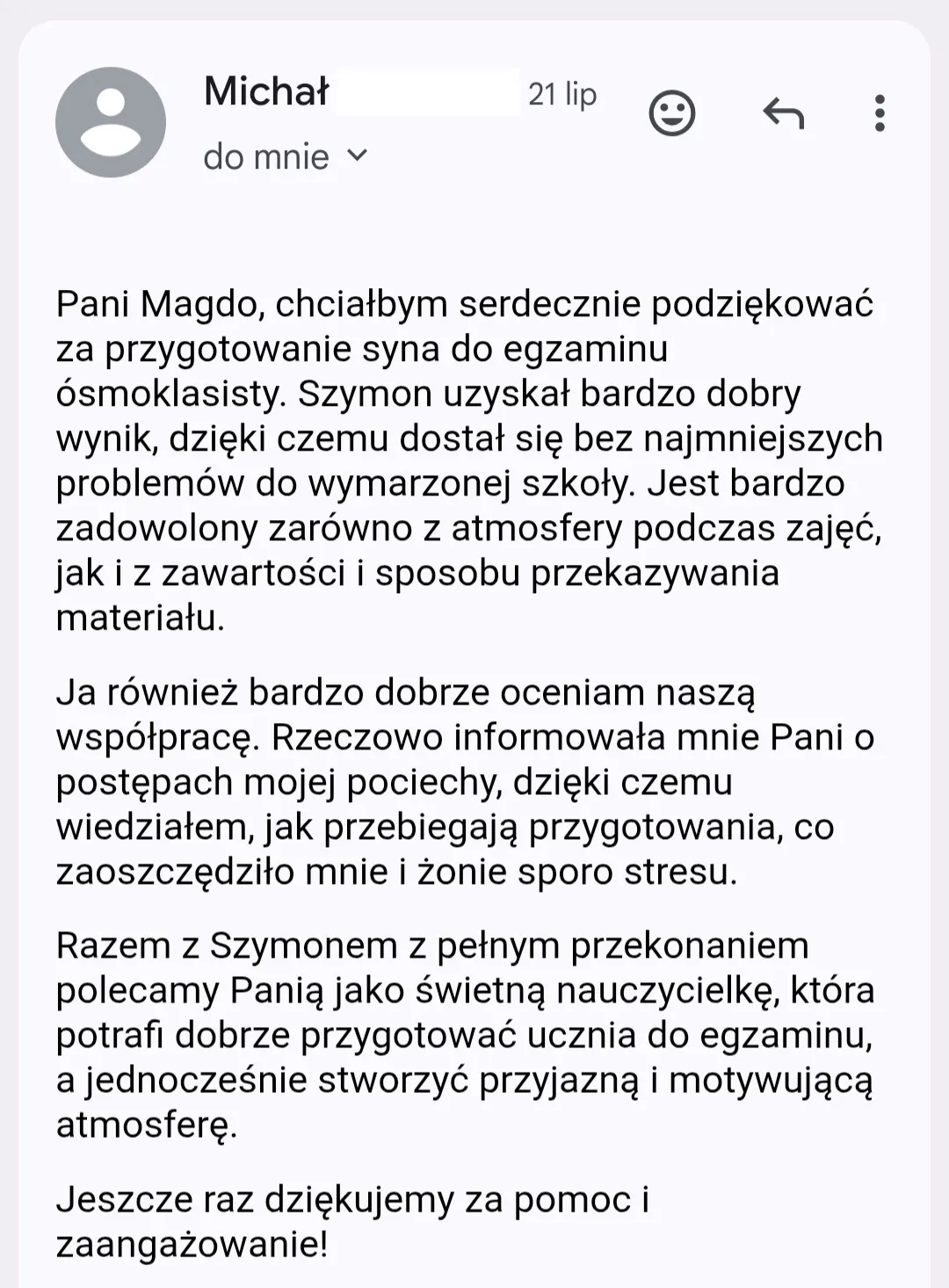 Opinia rodzica – wiadomość 13 z 27